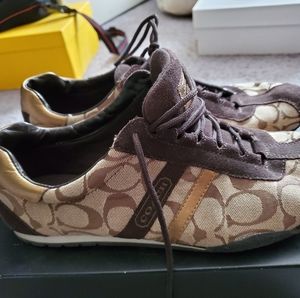 Coach monogram canvas and suede sneakers